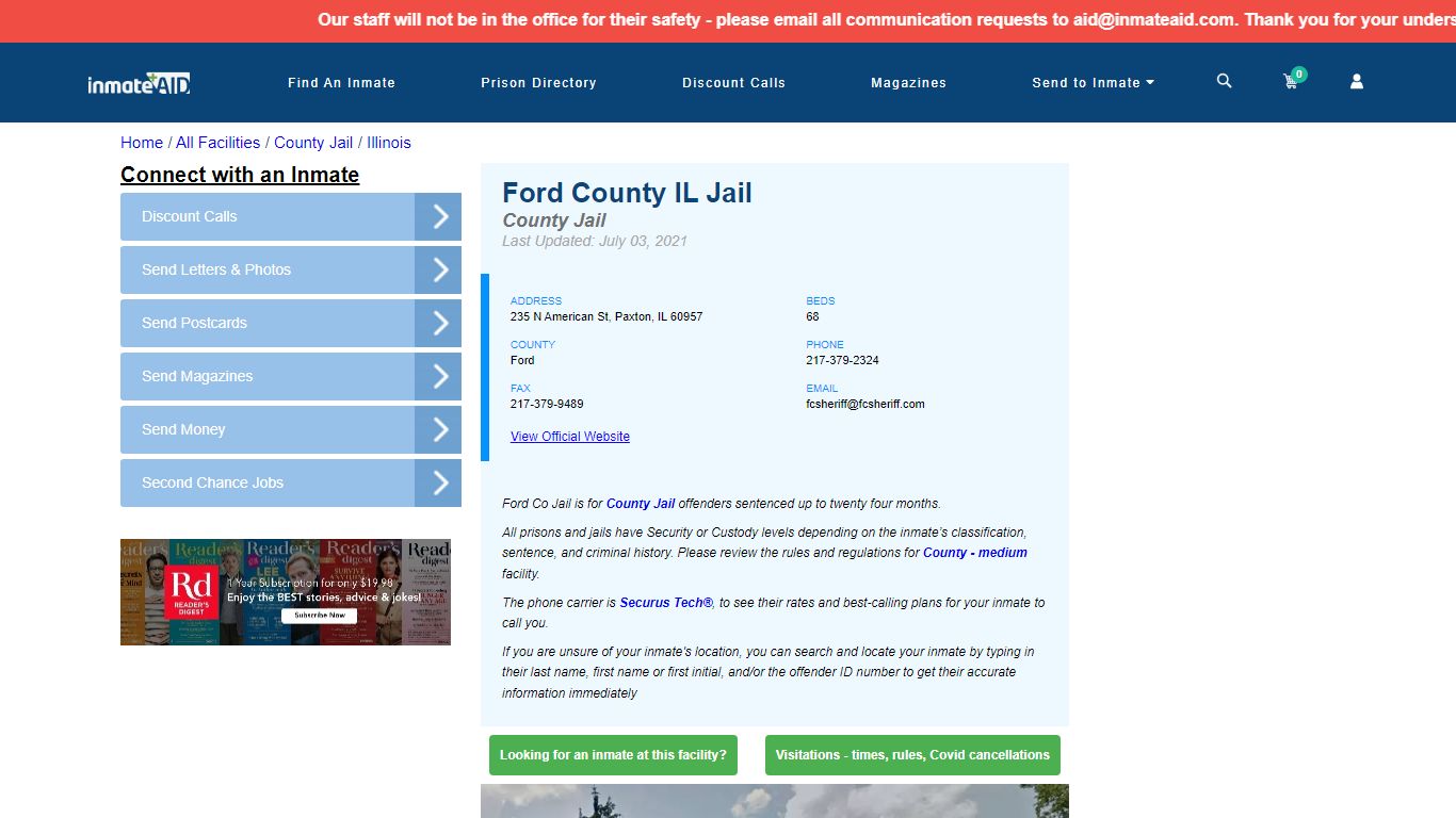 Ford County IL Jail - Inmate Locator - Paxton, IL