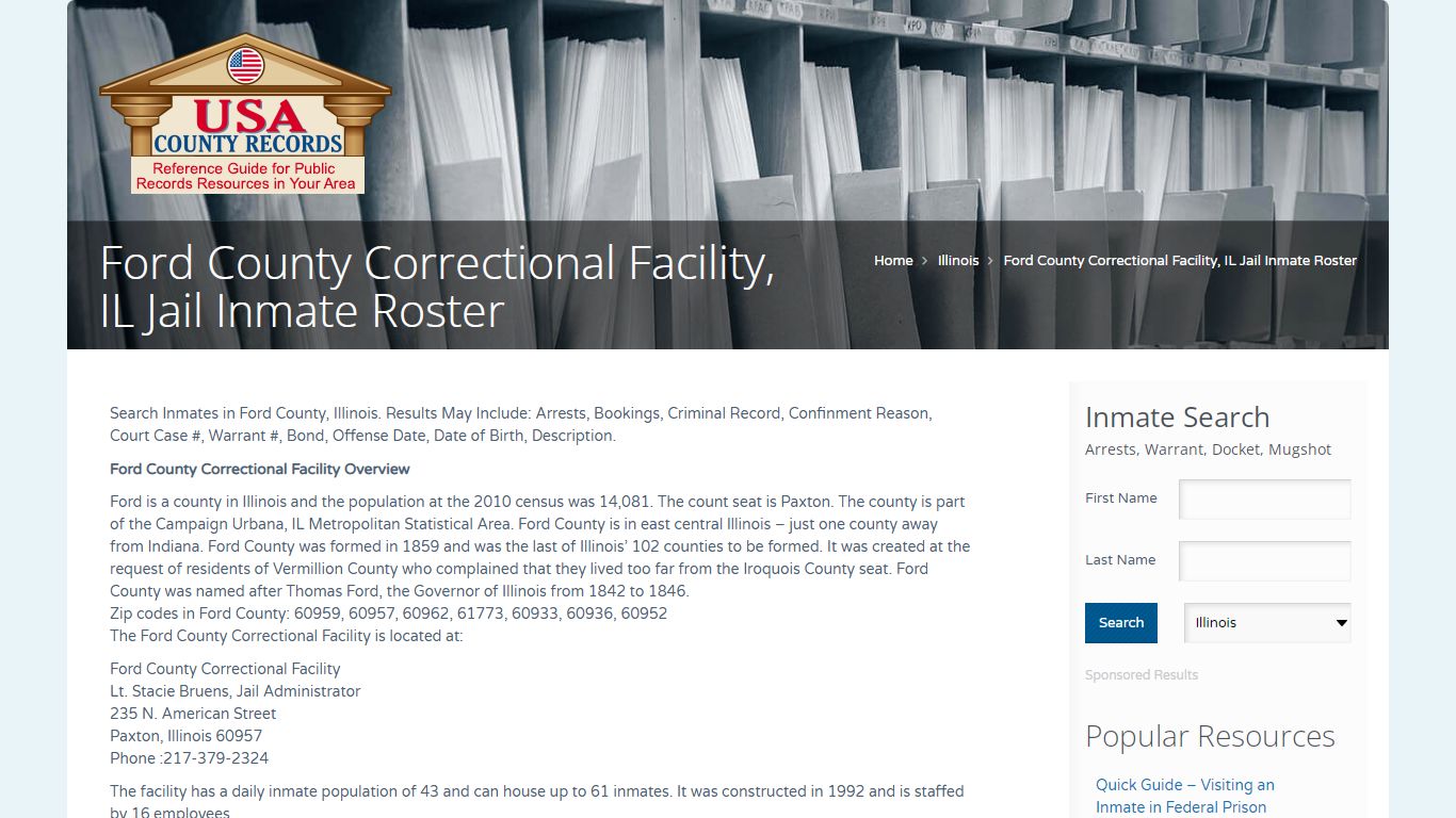 Ford County Correctional Facility, IL Jail Inmate Roster ...